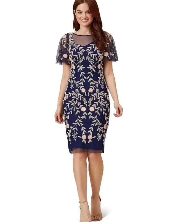 Adrianna Papell Dresses<Beaded Short Dress Navy/Blush