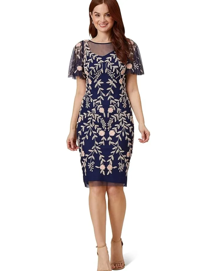 beaded_short_dress_0.webp Adrianna Papell Dresses<Beaded Short Dress Navy/Blush