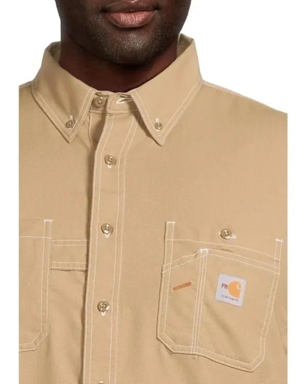 Carhartt Big & Tall | Shirts & Tops<Big & Tall Flame-Resistant Force Original Fit Lightweight Long Sleeve Button Front Shirt Dark Khaki