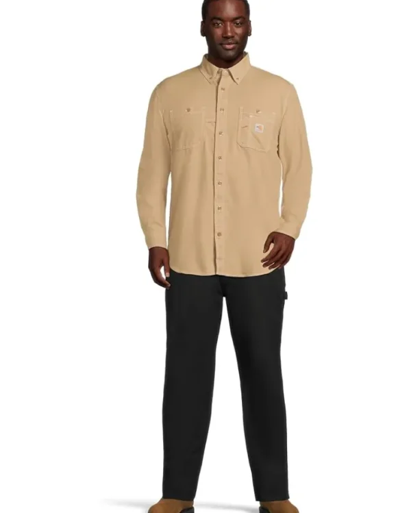 Carhartt Big & Tall | Shirts & Tops<Big & Tall Flame-Resistant Force Original Fit Lightweight Long Sleeve Button Front Shirt Dark Khaki