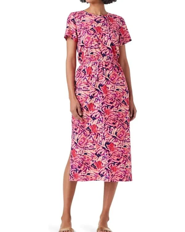 NIC+ZOE Dresses<Blurred Floral SS Side Slit Midi Dress Pink Multi
