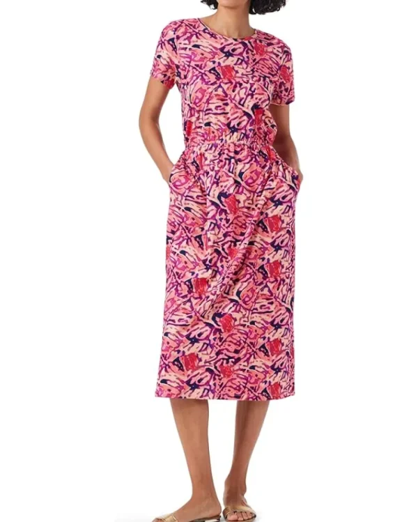 NIC+ZOE Dresses<Blurred Floral SS Side Slit Midi Dress Pink Multi