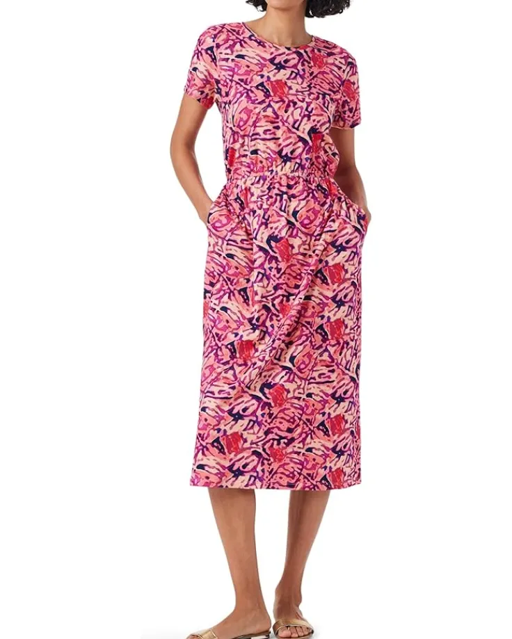 blurred_floral_ss_side_sl_1.webp NIC+ZOE Dresses<Blurred Floral SS Side Slit Midi Dress Pink Multi
