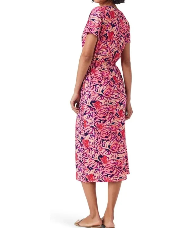 NIC+ZOE Dresses<Blurred Floral SS Side Slit Midi Dress Pink Multi