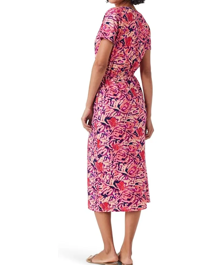 blurred_floral_ss_side_sl_2.webp NIC+ZOE Dresses<Blurred Floral SS Side Slit Midi Dress Pink Multi