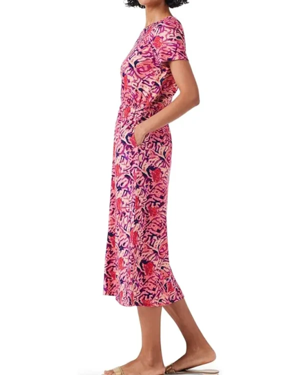 NIC+ZOE Dresses<Blurred Floral SS Side Slit Midi Dress Pink Multi