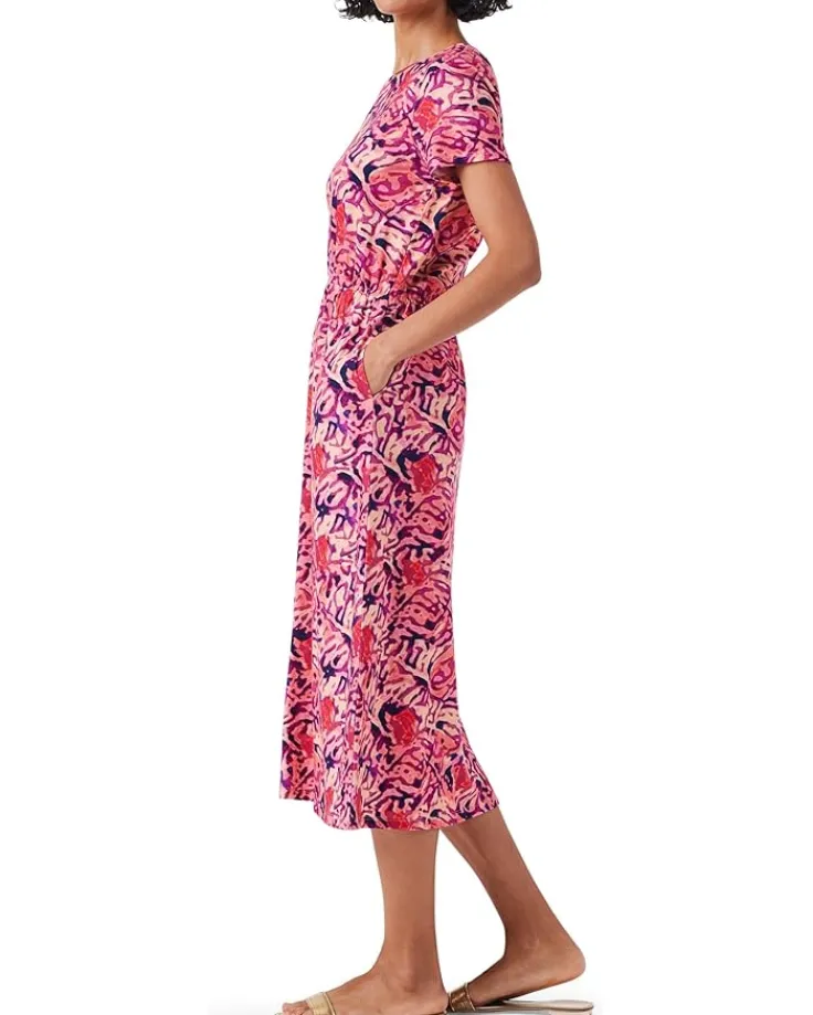 blurred_floral_ss_side_sl_3.webp NIC+ZOE Dresses<Blurred Floral SS Side Slit Midi Dress Pink Multi