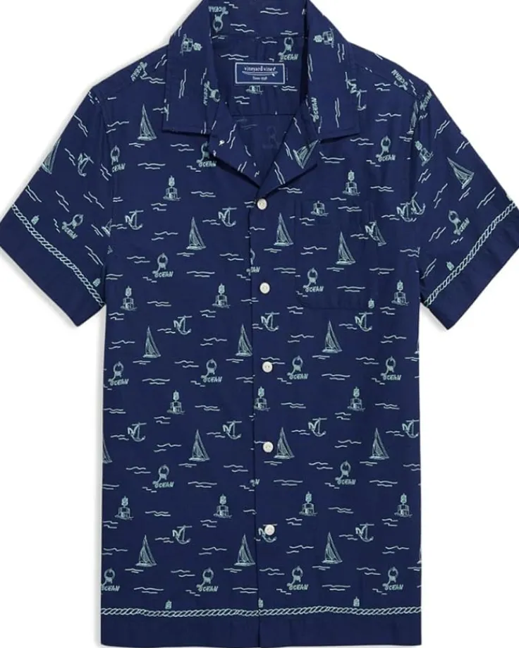 boys_short_sleeves_cabana_0.webp Vineyard Vines Kids Shirts & Tops<Boys Short Sleeves Cabana Shirt (Little Kid) Sea Icons Border Chappy- Nautical Navy