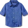 Janie and Jack Shirts & Tops<Chambray Roll Up Top (Toddler/Little Kids/Big Kids) Blue