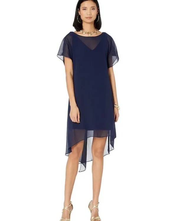 Adrianna Papell Dresses<Chiffon Overlay Sheath Dress Navy