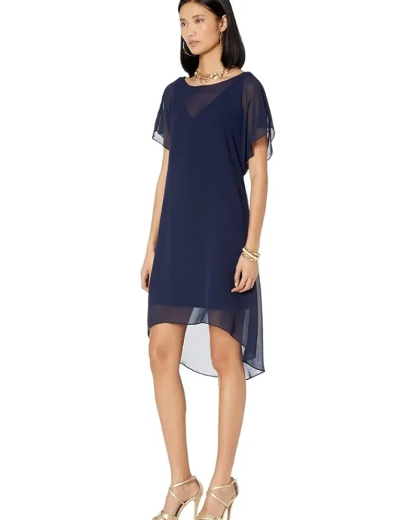 Adrianna Papell Dresses<Chiffon Overlay Sheath Dress Navy