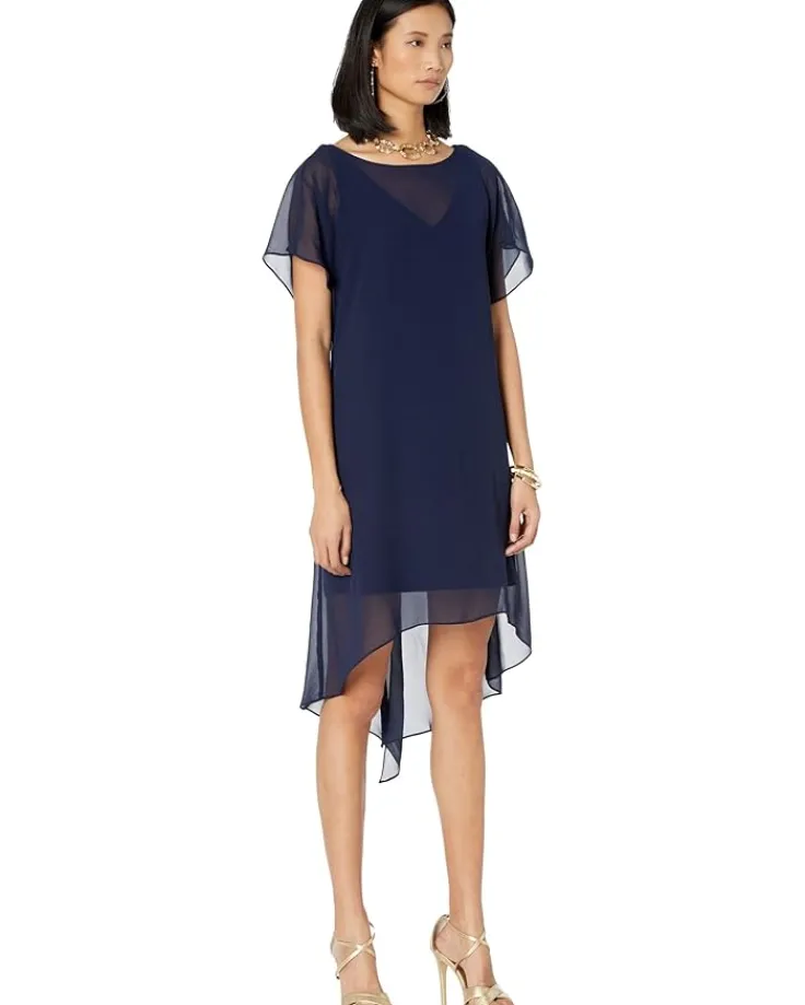 chiffon_overlay_sheath_dr_3.webp Adrianna Papell Dresses<Chiffon Overlay Sheath Dress Navy