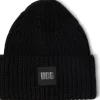 UGG Hats<Chunky Rib Beanie with Logo Black