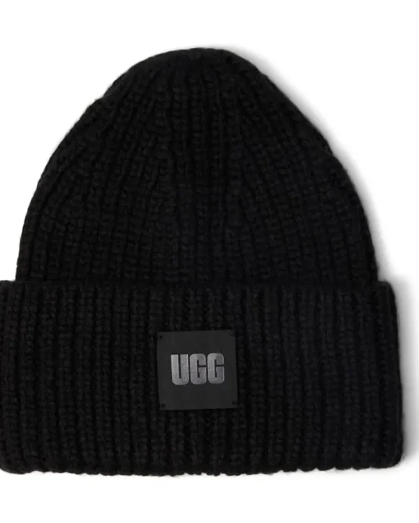 UGG Hats<Chunky Rib Beanie with Logo Black