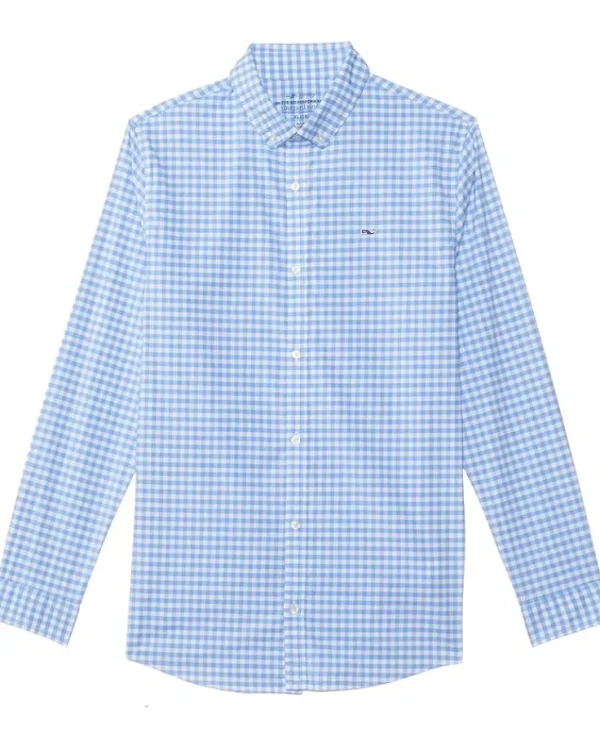Vineyard Vines Kids Shirts & Tops<Classic Fit Gingham On-The-Go Brrr Shirt (Little Kid) Blue Bay