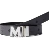 MCM Belts | Belts<Claus Reversible Belt Gray Pinstripe
