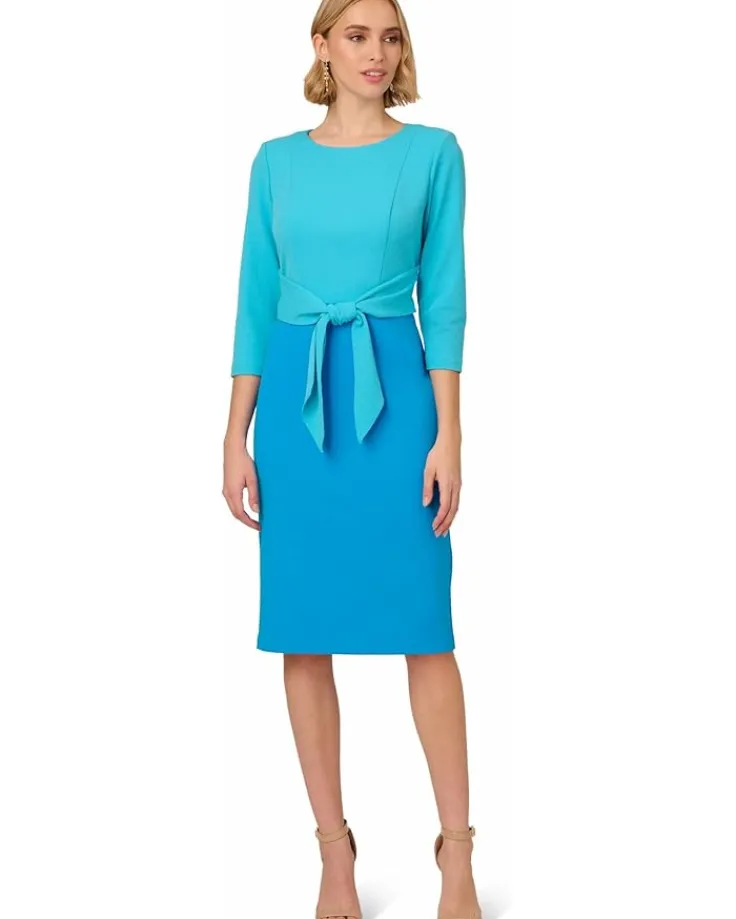 colorblock_tie_front_dres_4.webp Adrianna Papell Dresses<Colorblock Tie Front Dress Cerulean/Azure