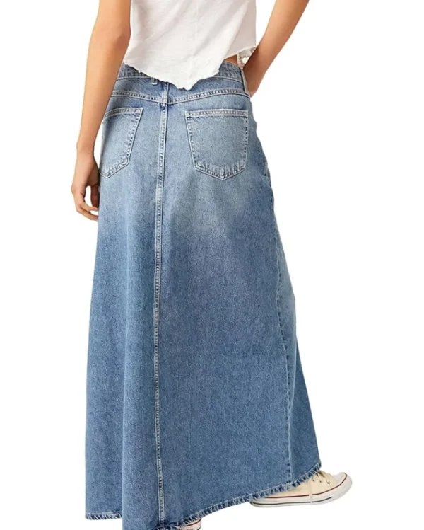 Free People Skirts<Come As You Are Denim Max Sapphire Blue Slit