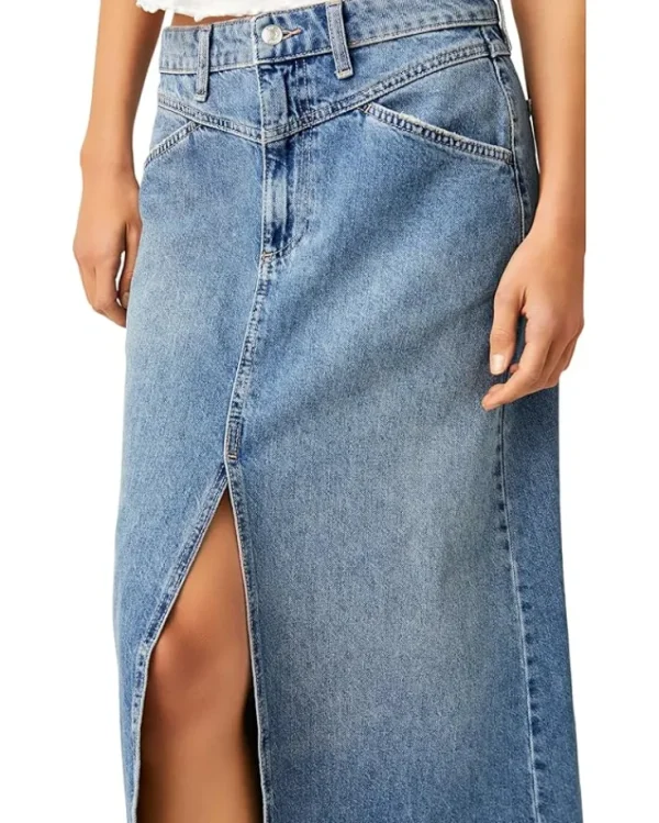 Free People Skirts<Come As You Are Denim Max Sapphire Blue Slit