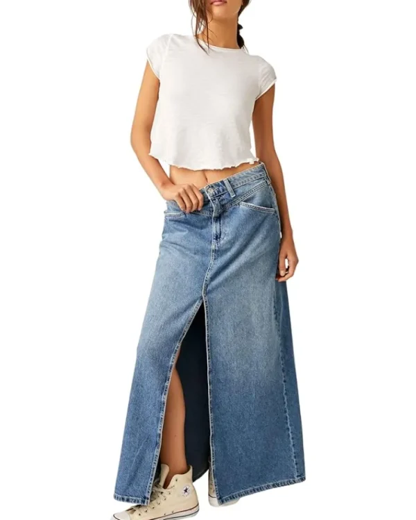 Free People Skirts<Come As You Are Denim Max Sapphire Blue Slit