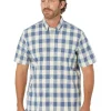 L.L.Bean Big & Tall<Comfort Stretch Chambray Shirt Short Sleeve Traditional Fit Plaid - Tall Vintage Indigo