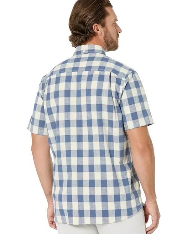 L.L.Bean Big & Tall<Comfort Stretch Chambray Shirt Short Sleeve Traditional Fit Plaid - Tall Vintage Indigo