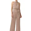 Adrianna Papell Jumpsuits & Rompers<Crinkle Metallic Halter Neck Blouson Jumpsuit Taupe/Pink
