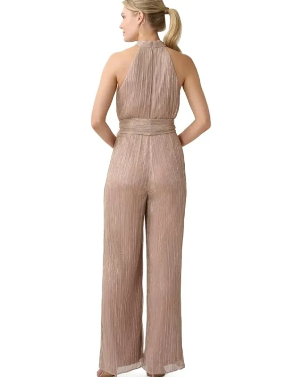 Adrianna Papell Jumpsuits & Rompers<Crinkle Metallic Halter Neck Blouson Jumpsuit Taupe/Pink