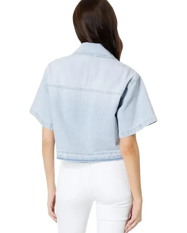 Blank NYC Shirts & Tops<Cropped Short Sleeve Denim Shirt Blue