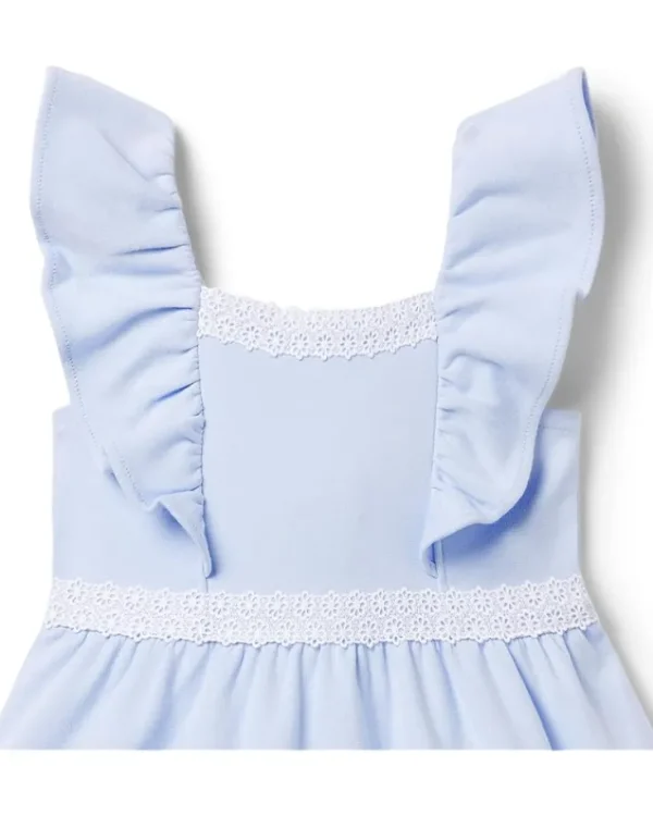 Janie and Jack Dresses<Daisy Trim Ponte Dress (Toddler/Little Kids/Big Kids) Blue