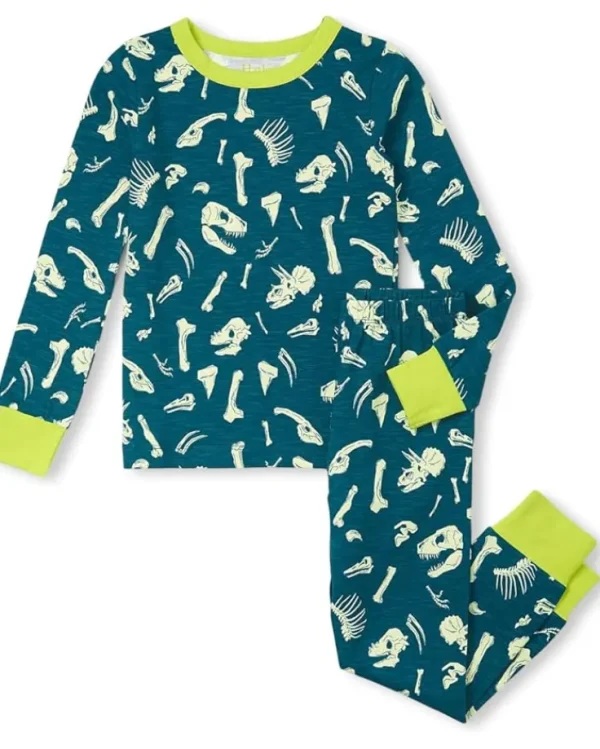 Hatley Kids Pajamas | Pajamas<Dino Fossils Stretch Cotton Pajama Set (Toddler/Little Kid/Big Kid) Blue