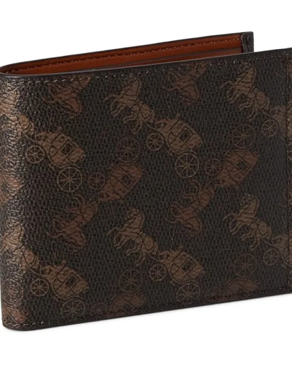 COACH Wallets<Double Billfold Wallet With Horse And Carriage Print Truffle/Burnished Amber
