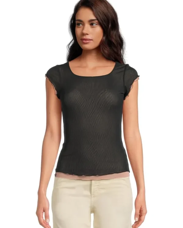 Free People Shirts & Tops<Double Take Mesh Tee Black Combo
