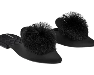 Birdies Mules<Dove Satin Mule Black Pom