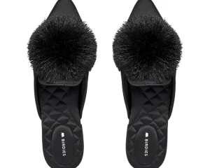 Birdies Mules<Dove Satin Mule Black Pom