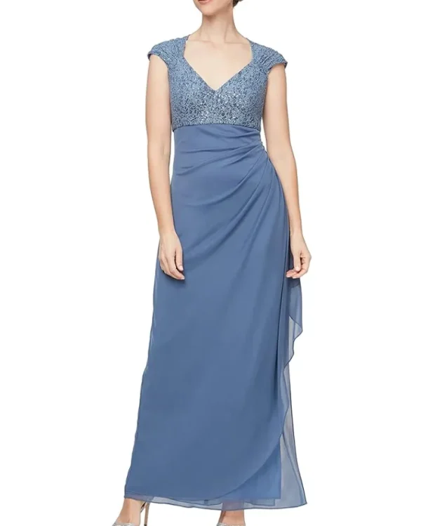 Alex Evenings Dresses<Empire Waist Dress with Corded Lace Bodice Wedgewood