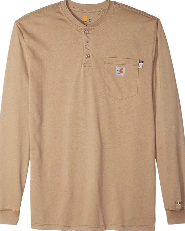 Carhartt Work & Duty Apparel | Shirts & Tops<Flame-Resistant Force Cotton Long Sleeve Henley Khaki