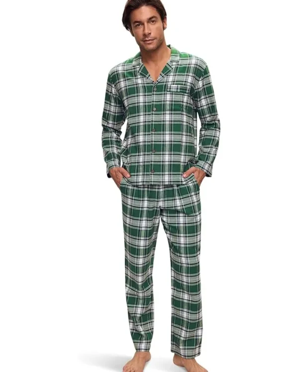 Eberjey Sleepwear<Flannel Long PJ Set Tartan Plaid Forest Green