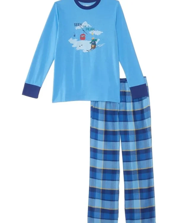 L.L.Bean Pajamas | Pajamas<Flannel Pajamas (Big Kids) Cool Blue Seek the Peak