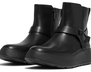 FitFlop Boots & Booties<F-Mode Folded-Knot Leather Flatform Short Boots Black