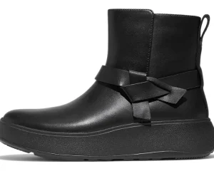 FitFlop Boots & Booties<F-Mode Folded-Knot Leather Flatform Short Boots Black