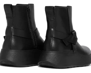 FitFlop Boots & Booties<F-Mode Folded-Knot Leather Flatform Short Boots Black