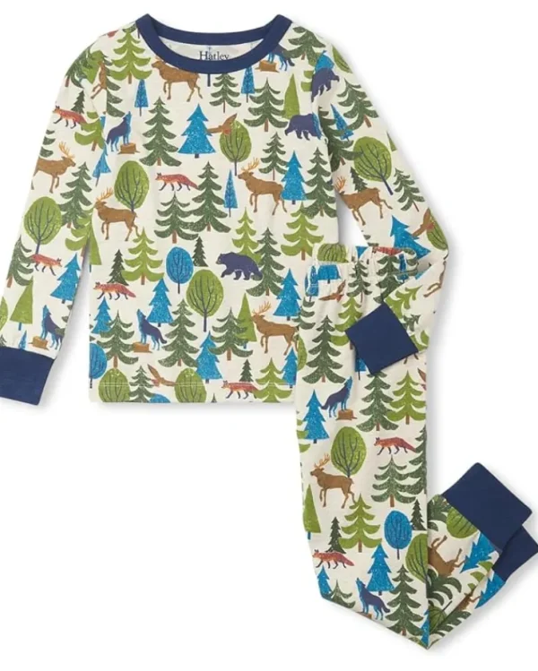 Hatley Kids Pajamas | Pajamas<Forest Scene Stretch Cotton Pajama Set (Toddler/Little Kid/Big Kid) Natural