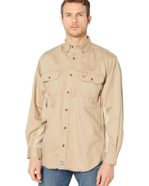 Ariat Work & Duty Apparel | Shirts & Tops<FR Solid Vent Long Sleeve Work Shirt Khaki