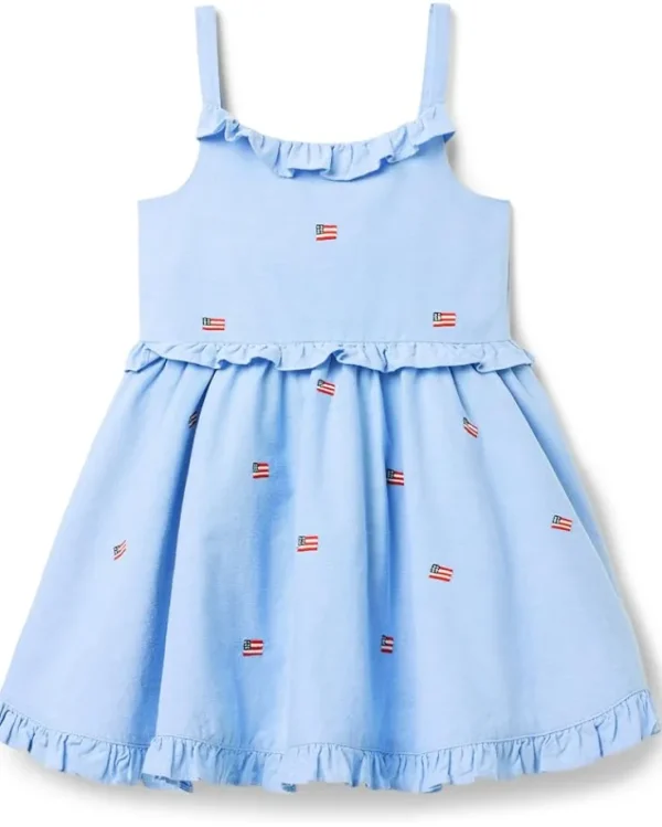 Janie and Jack Dresses<Girls Embroidered Flag Dress (Toddler/Little Kid/Big Kid) Blue