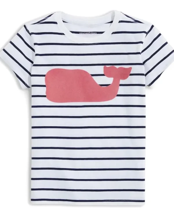 Vineyard Vines Kids Shirts & Tops<Girls' Striped Whale Short Sleeves (Little Kid) White Cap/Nautical Navy