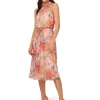 Adrianna Papell Dresses<Halter Tie Blouson Midi Dress Red Multi