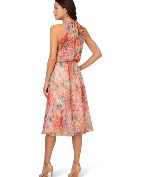 Adrianna Papell Dresses<Halter Tie Blouson Midi Dress Red Multi