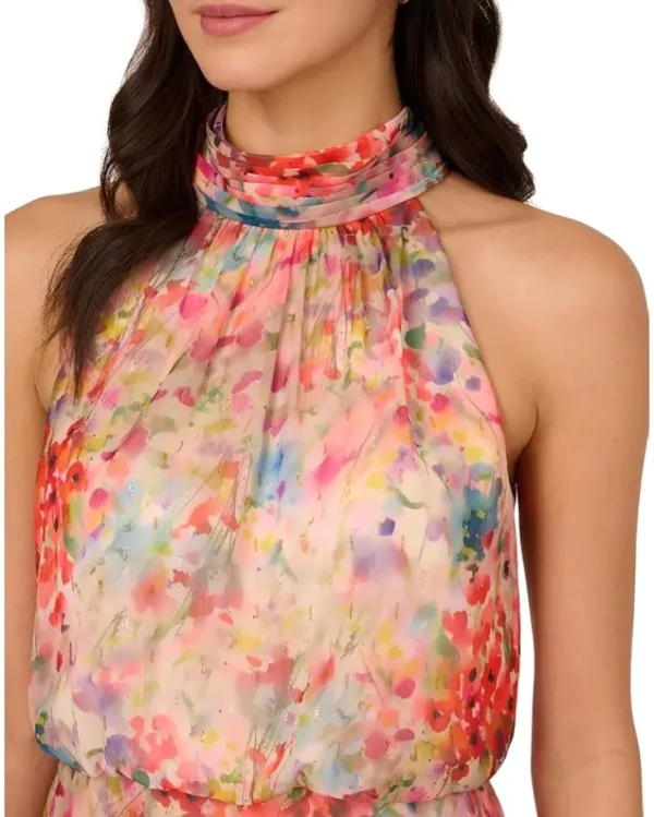 Adrianna Papell Dresses<Halter Tie Blouson Midi Dress Red Multi