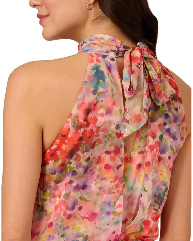 halter_tie_blouson_midi_d_3.webp Adrianna Papell Dresses<Halter Tie Blouson Midi Dress Red Multi